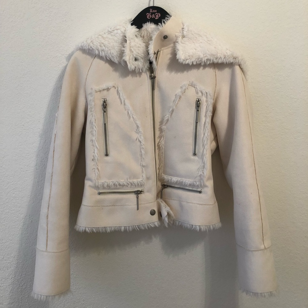 Cream faux fur lined jacket